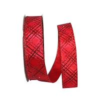 JAM Paper 1.5" x 50yd. Wired Christmas Diamonds Crisscross Value Ribbon