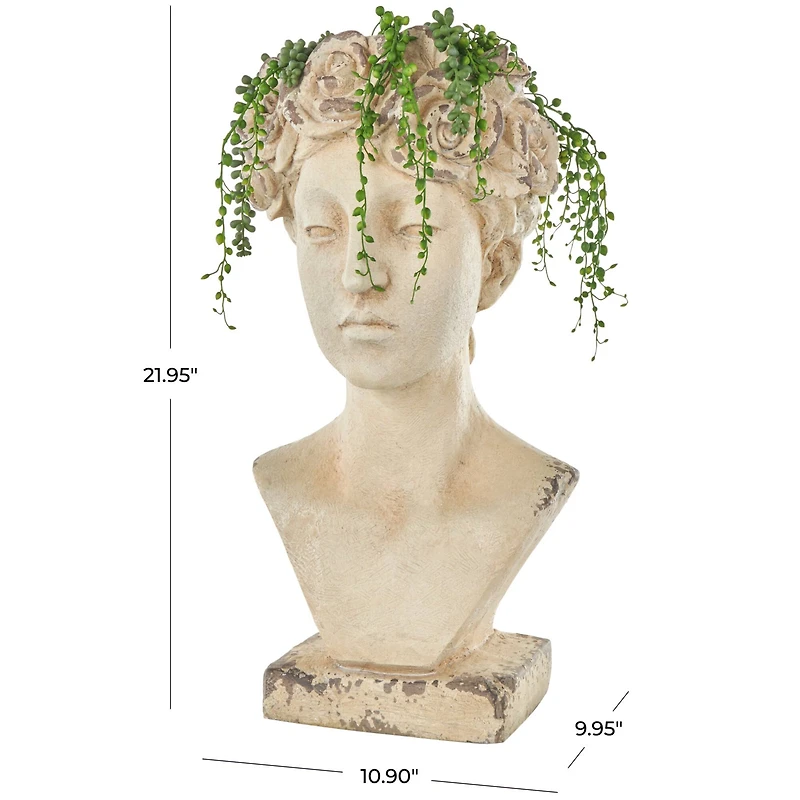 22" Cream Distressed Woman Antique Greek Bust Planter
