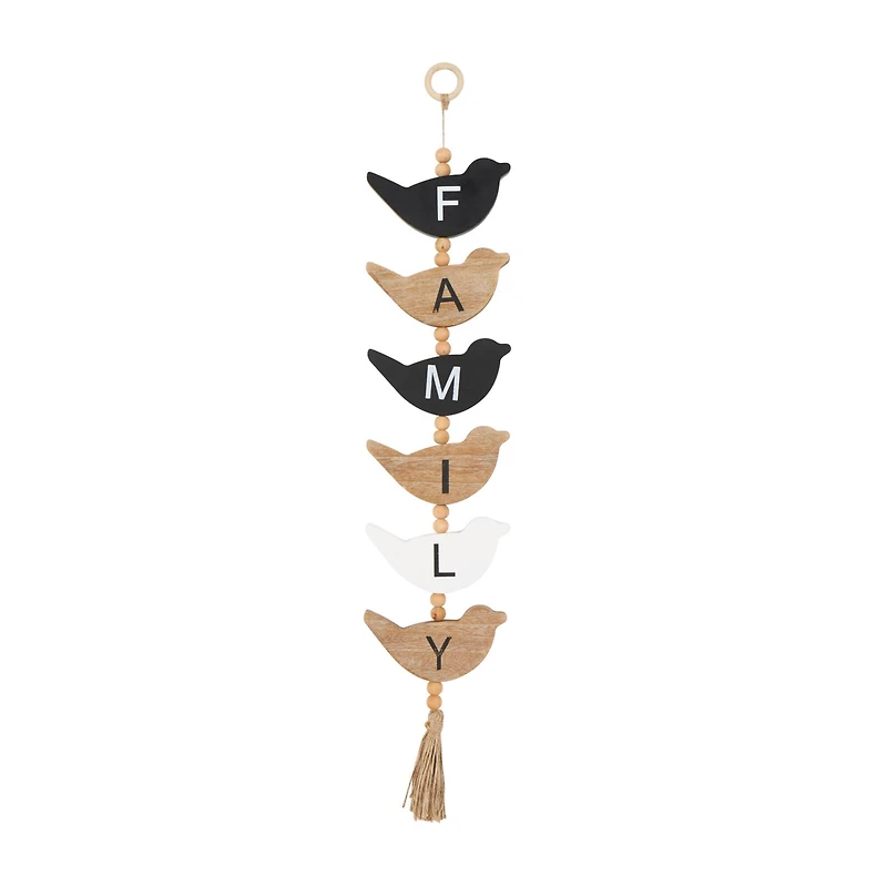 Brown Wood Bird Handmade Family Sign Wall Décor with Tassel and Bead Accents