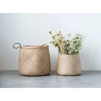 Hello Honey® Beige Woven Seagrass Basket with Handles, 2ct.
