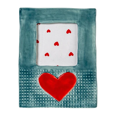 Hello Honey® Handmade Stoneware Photo Blue Frame with Red Heart
