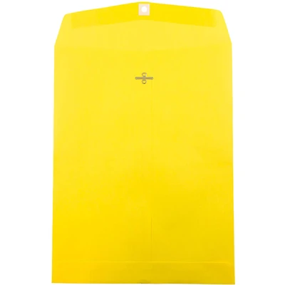 JAM Paper 10" x 13" Brite Hue Yellow Clasp Closure Catalog Envelopes, 100ct.