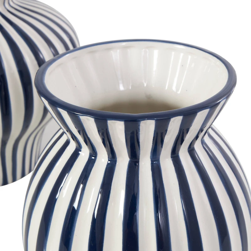 Blue Stripes Rounded Ceramic Vase Set