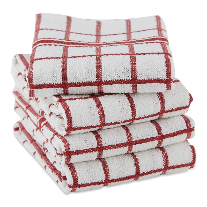 DII® Barn Red Windowpane Terry Dishtowels, 4ct.