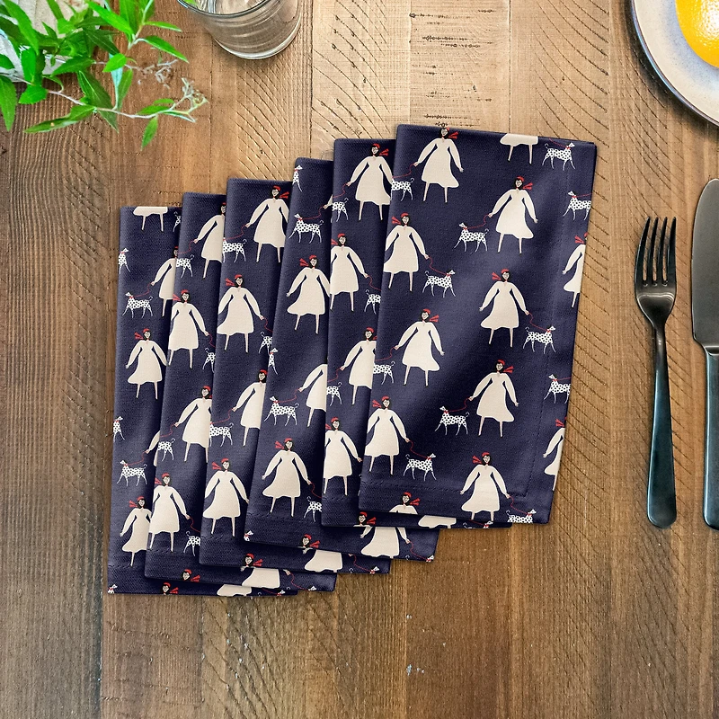 French Woman and Dog 10" x 10" Cotton Twill Napkin