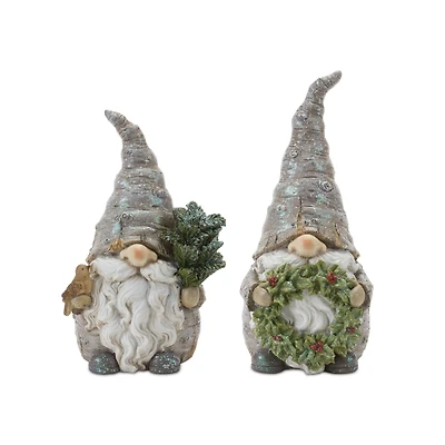 Pine Tree Trunk Gnome with Wreath Accent Set, 8.5" & 9.75"