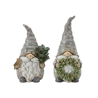 Pine Tree Trunk Gnome with Wreath Accent Set, 8.5" & 9.75"