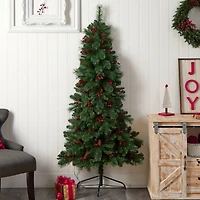 6ft. Pre-Lit Flat Back Montreal Mountain Pine Artificial Christmas Tree, White LED Lights