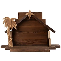 Wooden Nativity Stable with Star and Palm Tree - 22"