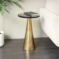 22" Gold Aluminum Geometric Cone Accent Table with Glass Tabletop