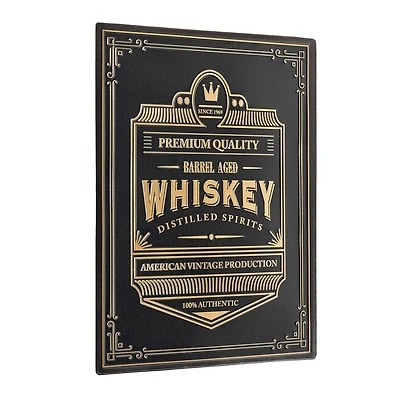 American Art Decor Barrel Aged Whiskey Embossed Black and Gold Metal Bar Sign