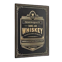 American Art Decor Barrel Aged Whiskey Embossed Black and Gold Metal Bar Sign