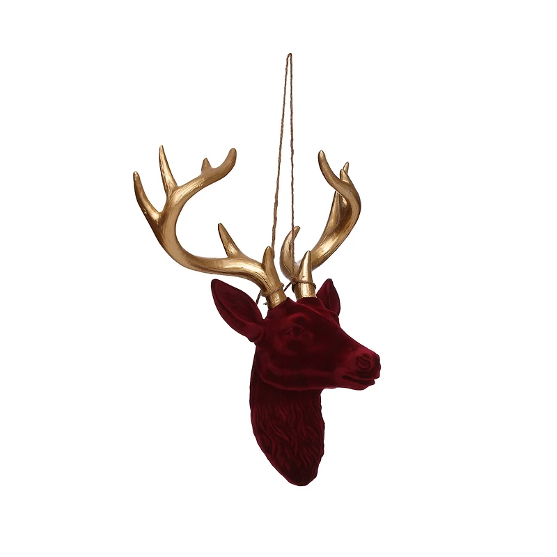 11.5" Burgundy & Gold Flocked Reindeer Wall Décor by Ashland®