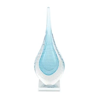 13" Blue Glass Abstract Teardrop Sculpture