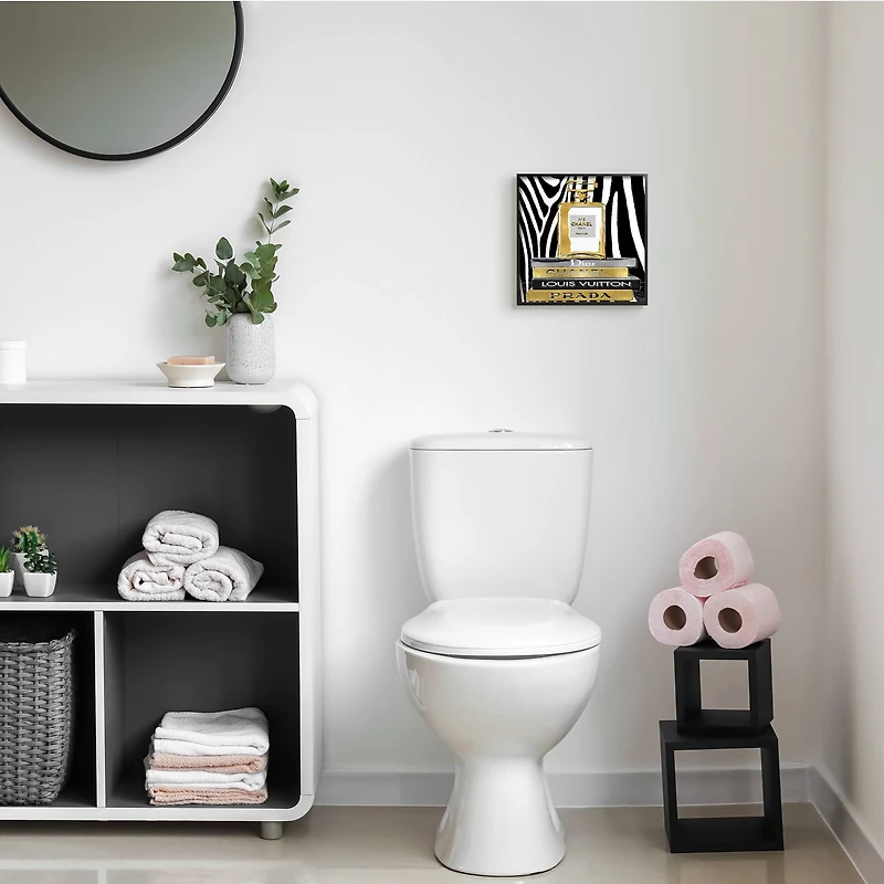 Stupell Industries Glam Fragrance Fashion Book Stack Black Zebra Print Black Framed Wall Art