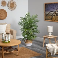 4ft. Areca Artificial Palm in Boho Chic Handmade Cotton & Jute White Woven Planter