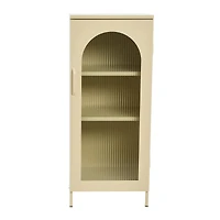 Hello Honey® 40" Solstice Narrow Metal Accent Cabinet with Adjustable Storage Shelves and Arched Glass Door