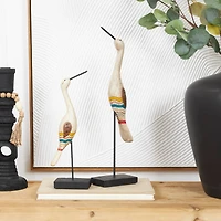 Cream Stone Distressed Carved Bird Sculpture Set