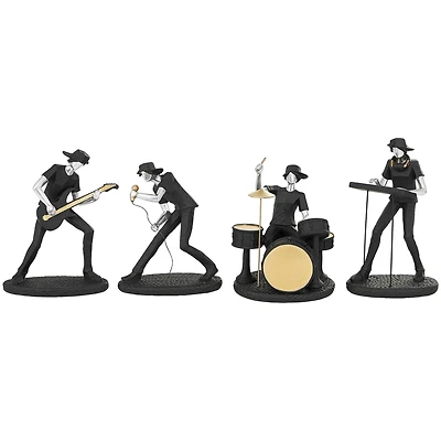 Black Polystone Rock Band Musician Sculpture with Gold & Silver Accents Set