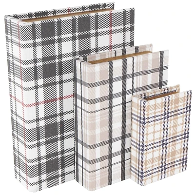 Multicolor Plaid Faux Book Storage Decorative Box Set
