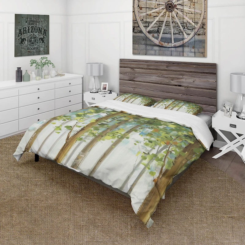 Designart 'Green Forest Study' Farmhouse Bedding Set