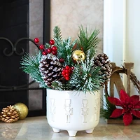 Christmas Mix In 12.5" Ceramic Cracker Footed Pot