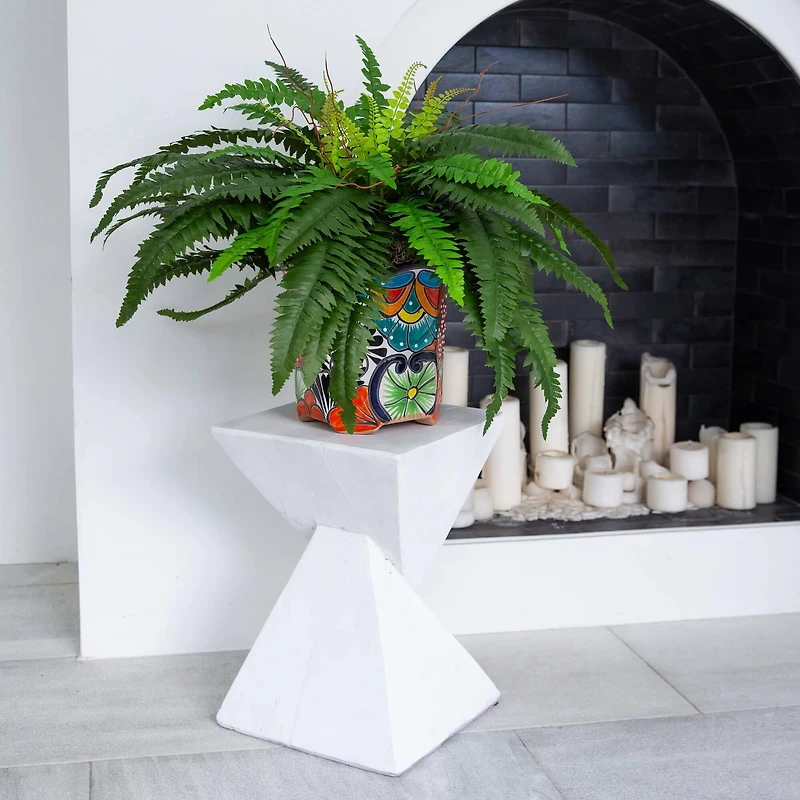 21" Artificial Boston Fern in Handmade Mexican Talavera Ceramic Planter