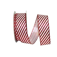 JAM Paper 1.5" x 20yd. Red & White Candy Cane Glitter Wired Ribbon