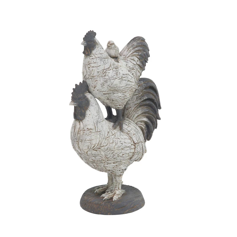 White Polystone Farmhouse Sculpture, Rooster 12" x 8" x 5"