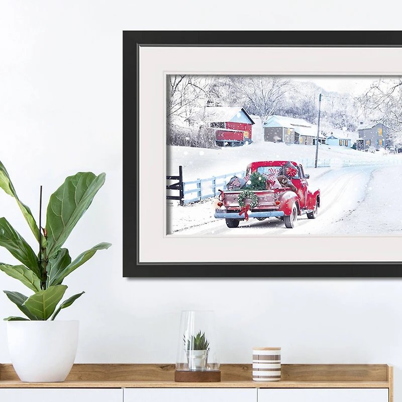 Dashing Through The Snow Truck Black Framed Print Under Plexiglass