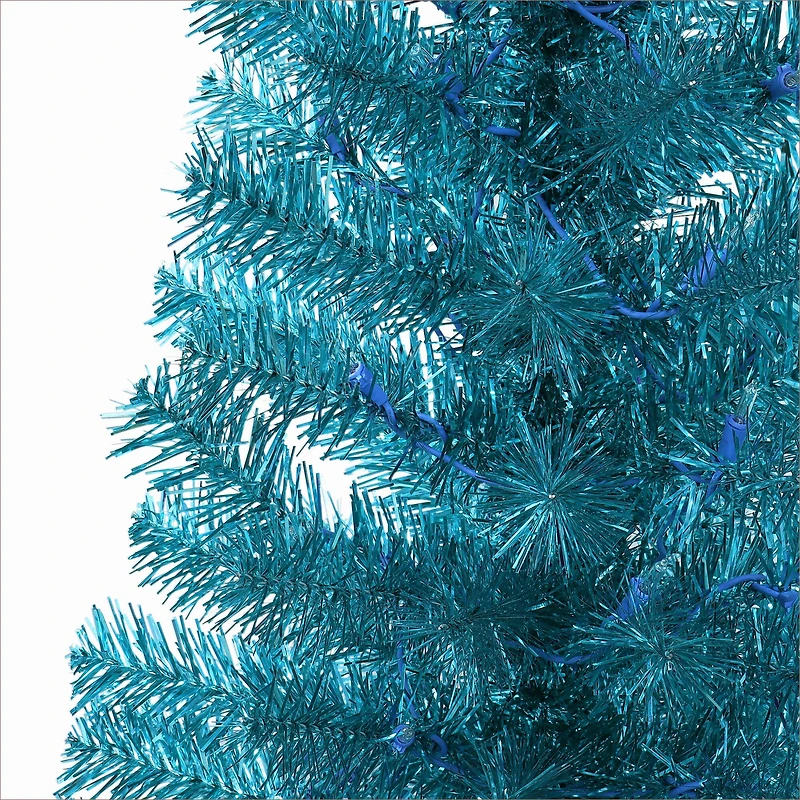 4.5ft. Pre-Lit Teal Tinsel Artificial Tree, Clear Lights