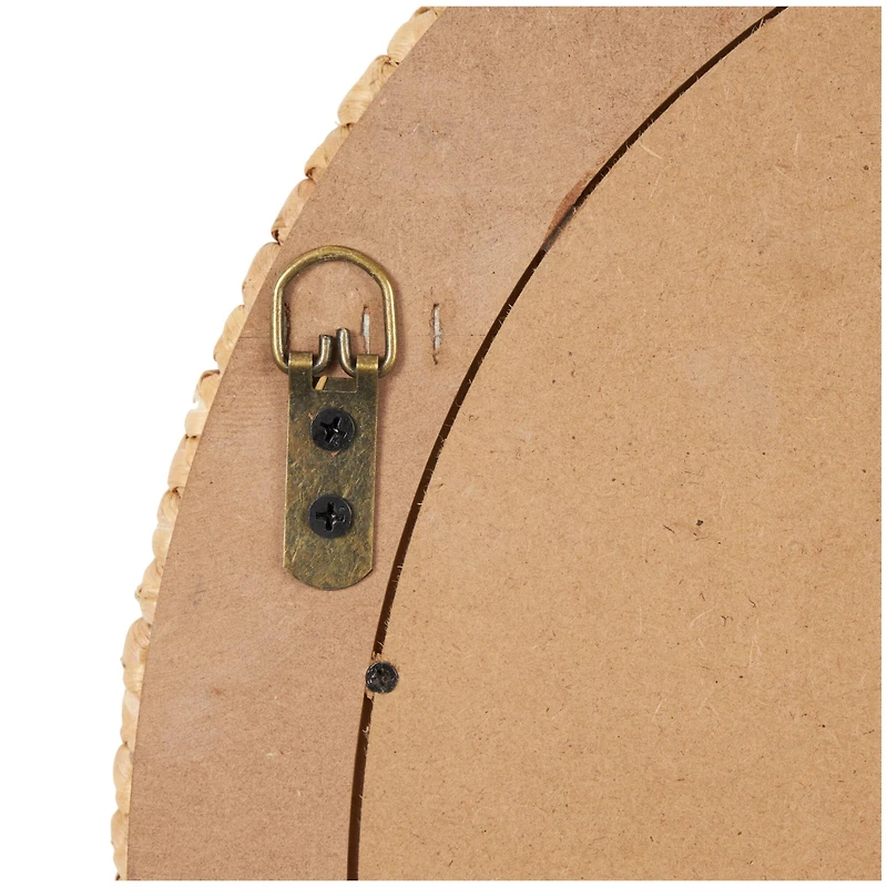 35" Brown & Black Woven Floral Rattan Wall Mirror with Beaded Detailing