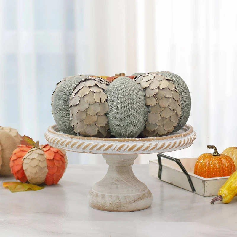 10" Green & Brown Autumn Harvest Tabletop Pumpkin