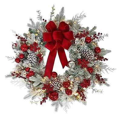 26" Battery-Operated Pre-Lit Decorated with Red Bow