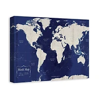 Navy Blue World Map 20" x 16" Canvas Wall Art