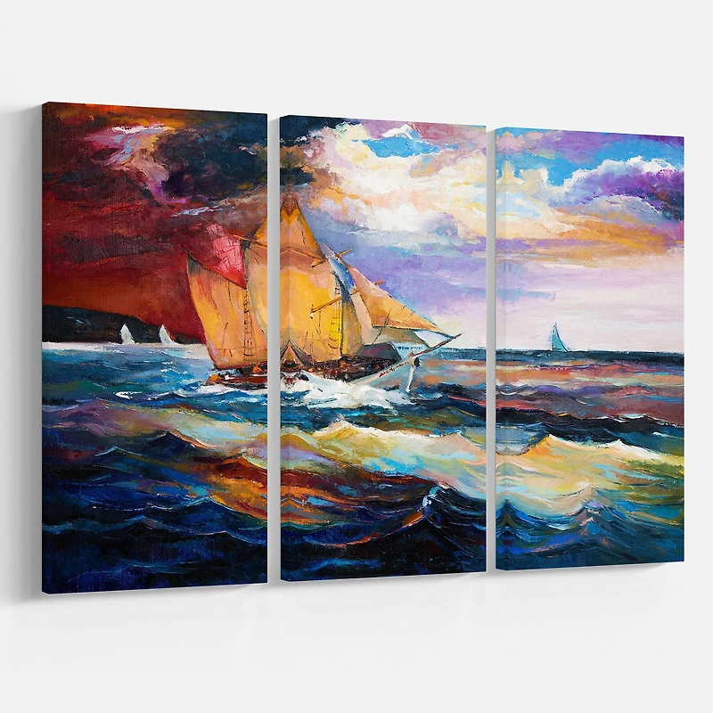 Designart - Sailship in Sea waves