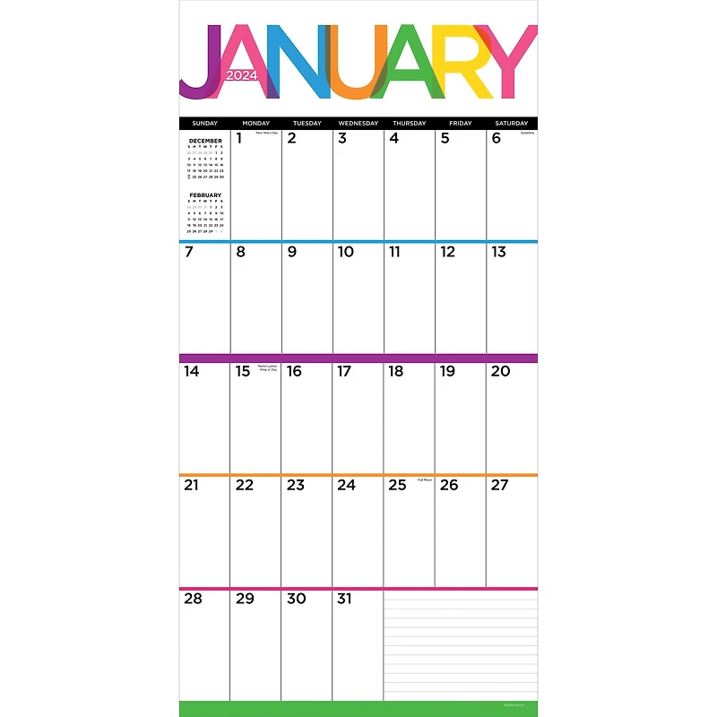 TF Publishing 2024 Big & Bright Grid Wall Calendar