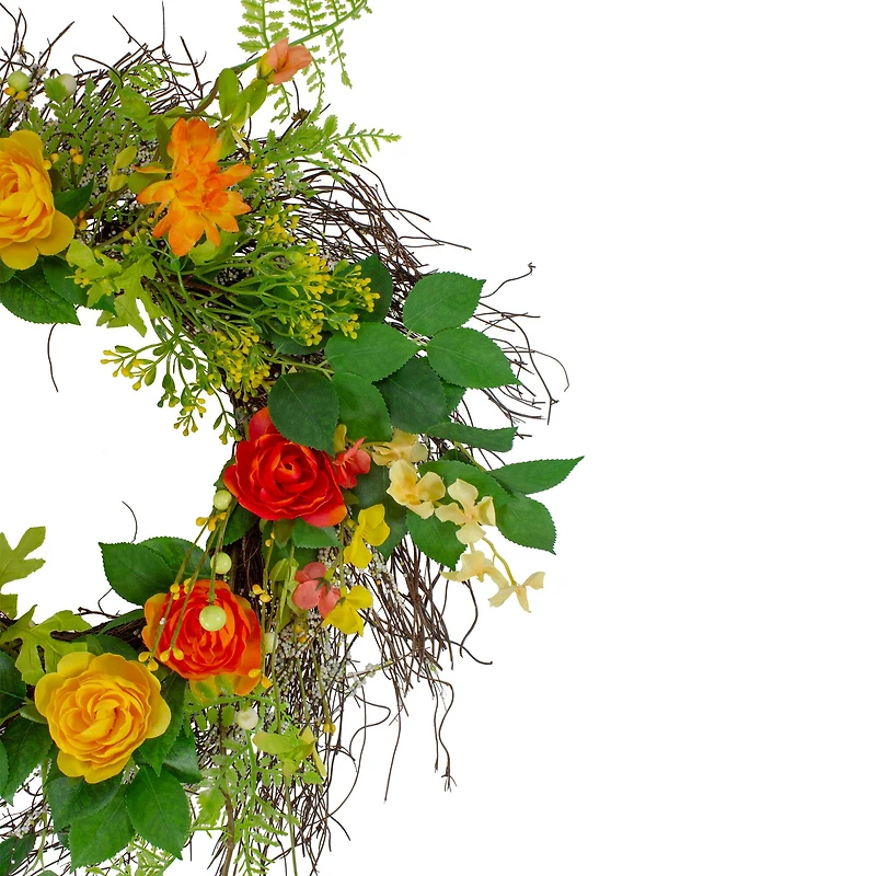 20" Orange & Yellow Ranunculus & Rose Floral Spring Wreath