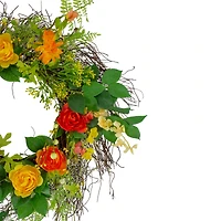 20" Orange & Yellow Ranunculus & Rose Floral Spring Wreath