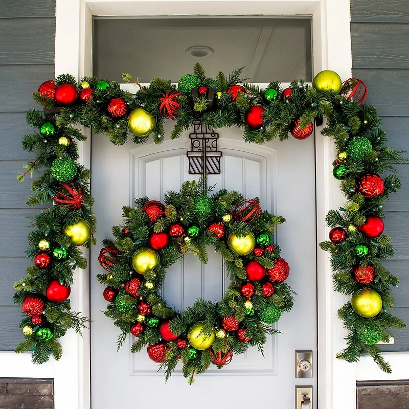 Village Lighting 30" Pre-Lit Festive Holiday Christmas Wreath, Clear LED Lights