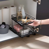 Organize It All Matte Black 2-Tier Slide Out Shelf Organizer