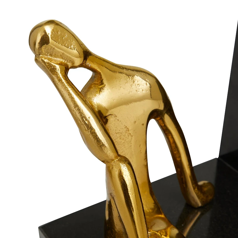 Set of 2" Gold Marble Contemporary Bookends, 7" x 7" x 5"