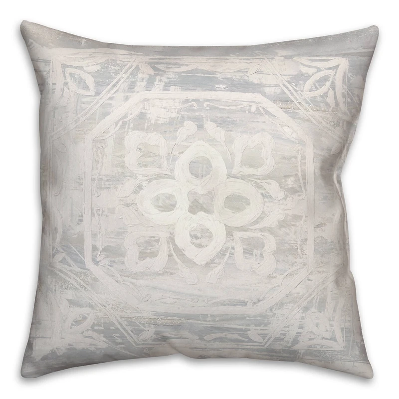 White Textured Medallion II 18" x 18" Throw Pillow