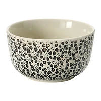 Hello Honey® 4.5" Black & Cream Hand-Stamped Stoneware Bowl with Embossed Pattern, 4ct.