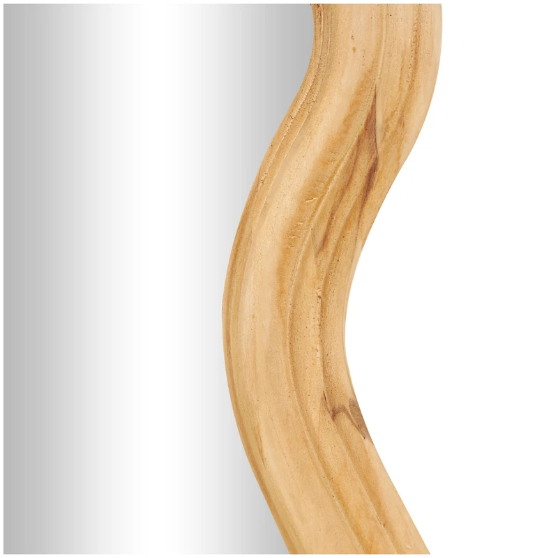 Brown Wood Wavy Wall Mirror with Dimensional Carved Frame