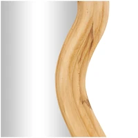 Brown Wood Wavy Wall Mirror with Dimensional Carved Frame