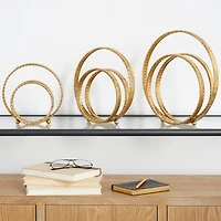 Gold Metal Geometric Layered Ring Sculpture Set