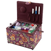 Dritz® Large Purple Floral Sewing Basket with Removable Tray