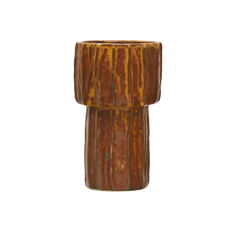 Hello Honey® Bloomingville 6.5" Brown Modern Pleated Stoneware Vase