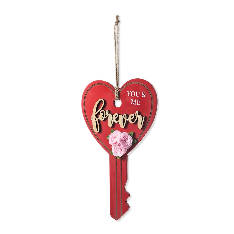 Glitzhome® 14" Valentine's Wooden Key-Shaped Door Hanger
